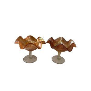 Vintage Fenton Marigold Holly and Berry 4” set of 2?compotes